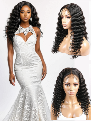 Water Wave Human Hair Wig – 13X4 Lace Front Wig, Natural Black,